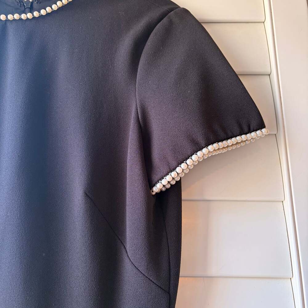 Gal Meets Glam Victoria Black Midi Dress with Pearl Trim - Picture 4 of 9